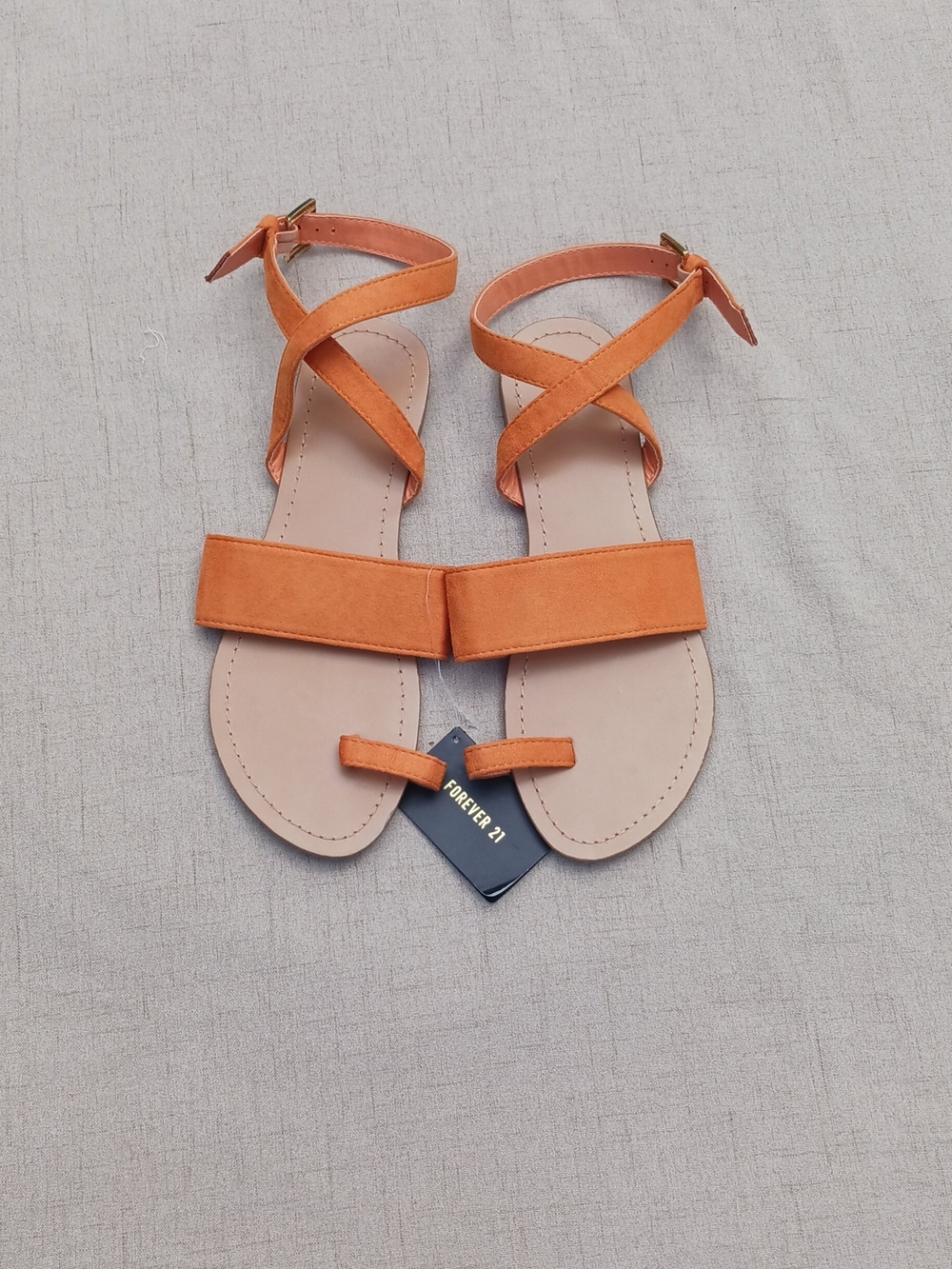 Forever 21 Orange Crisscross Ankle Strap Flat Sandals